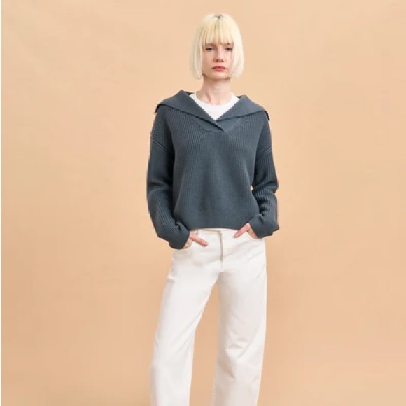 La Ligne Polo Bastien Sweater in Steel - Picture 1 of 5